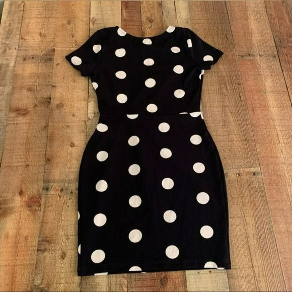 Emberley womens navy blue and white dots short sleeve knee length dress -M - Picture 5 of 8